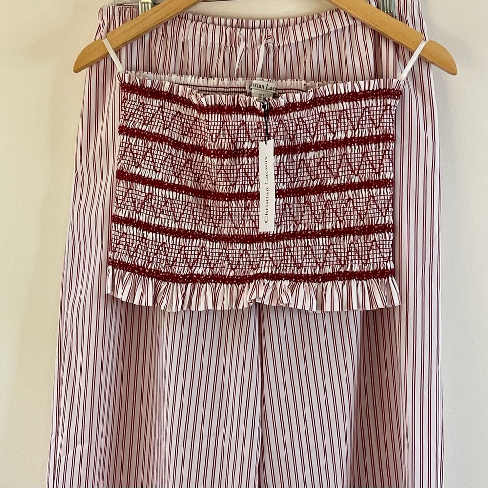 New Christian Lacroix Red and White Striped Two-Piece Set Size XS